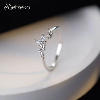 Metiseko 925 כסף סטרלינג פרפר זרקונים טבעת פתוחה גודל מתכוונן פלטינה מצופה טבעת לנשים מסיבת החתונה.