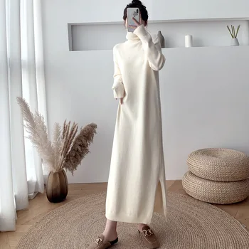 קוריאני אופנה חדשה שמלת מסיבה בתוספת גודל לסרוג שרוול ארוך לבן שחור נשים יוקרה אלגנטית לוליטה סוודר שמלות נשף