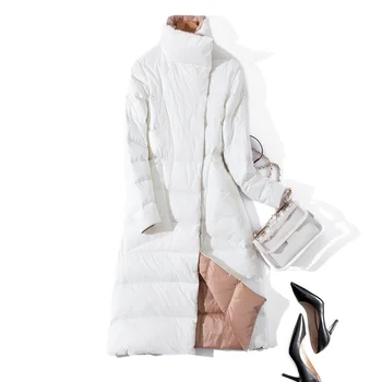 2022 נשים מעיל החורף לעמוד צווארון לבן ברווז למטה הפנימי נשים האור ארוך מעיל נשים מעיל Casaco Feminino והברדסים