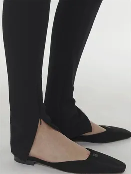 נשים שחור דק חותלות מכנסיים צד פיצול רוכסן סלים למתוח רזה נשית מכנסיים ארוכים