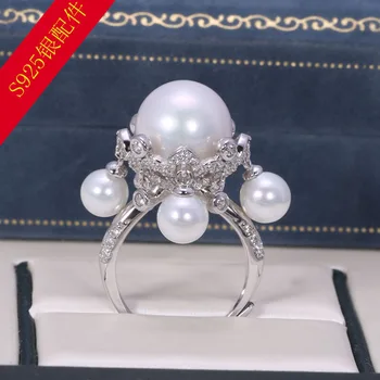 קלאסי עיצוב חדש 10-11mm דרום ים עגול לבן פנינה הטבעת 925s טבעת כסף סטרלינג 925 תכשיטי