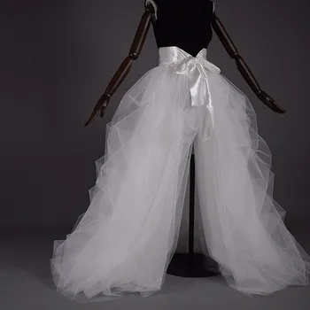 התמונה האמיתית שכבות של חצאיות נשים פוטושוט נפוח לבן חצאיות מקסי גבוהה פיצול קשת חגורת פלאפי חצאיות טול