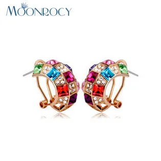 MOONROCY משלוח חינם אופנה קריסטל רוז זהב צבע אופנה גביש עגיל תכשיטים הסיטוניים חדשים עבור נשים חם מתנה