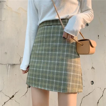 נשים גבוהה המותניים מזדמן החורף Ulzzang מתוק שיק גודל גדול קו חצאיות קצרות סתיו צבעוני נקבה המכללה Harajuku חצאית ההגירה