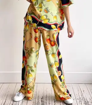 Y2K בגדים של נשים מכנסיים 23 הקיץ החדשה אופנה היומית תכליתי רחב הרגל מכנסיים מודפסים אמצע המותן מזדמנים מכנסיים אלגנטיים נוסעים