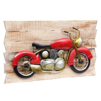 אופנוע אדום מסגרת יצירתית עתיקים, וינטאג ' ייחודי אמנות ססגוניות לקישוט הקיר מודרני מתכת אמנות בבית קישוט הקיר