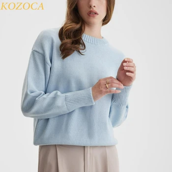 Kozoca סוודרים לנשים 2023 החורף בציר מוצק O-צוואר סרוג גדול סוודר נשים מגשר זמן Pullovers Sueter Mujer