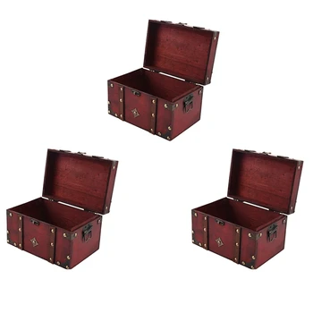 3X רטרו אוצר עץ וינטג ' קופסא לאחסון תכשיטים בסגנון עתיק ארגונית עבור קופסת תכשיטים תכשיט בתיבה גדולה.