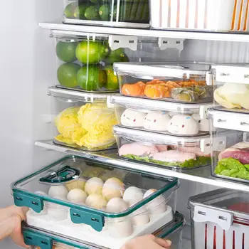 מקרר הירקות במקרר בריא Stackable Dustproof המכסה בצל ירוק חלול מזון תיבת אחסון מצנן ציוד מטבח