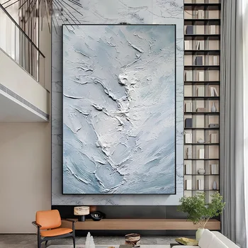 מצוירים ביד מינימליסטי אמנות קיר כחול לבן עבה אקריליק סכין ציור על בד קישוטי בית מותאם אישית עיצוב חדר