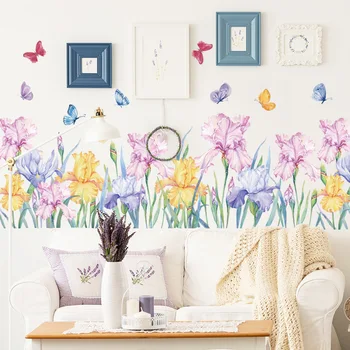 BRUP פרחים צבעוניים פרפר מדבקות קיר בצבעי מים הפנלים מדבקות קיר הסלון מעוצב PVC ECO מדבקה עיצוב