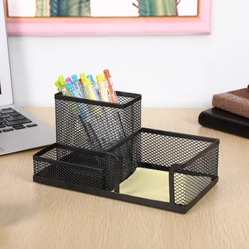 שולחן כתיבה ארגונית יצירתית מתכת מחזיק עט עיפרון אחסון קבצים מדף רשת 3 קופסא לאחסון אביזרים למשרד