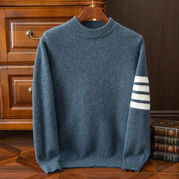הסתיו-חורף החדשה של הגברים 100% צמר הסוודר O-צוואר סוודר ארוך שרוול סוודר עסקי מזדמן חם קרקעיות קשמיר העליון.