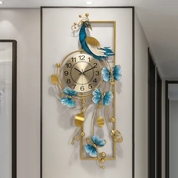 הסלון שעוני קיר מתכת טווס חדרי שינה עיצוב פנים יצירתי מודרני שעון קיר האמבטיה רלו ונקייה Hoom קישוט