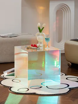 נורדי יוקרה צבעוניים, שולחנות קפה אקריליק שולחן מרובע עיצוב הבית בסלון ספה שולחן צד בחדר השינה ליד המיטה שולחן רהיטים