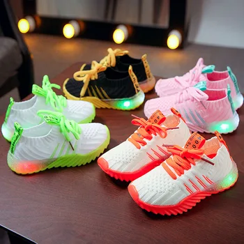 ילד נעלי ספורט האביב זוהר אופנה לנשימה ילדים בנים רשת נעלי בנות אנטי חלקלק נעלי ספורט עם אורות נעלי ריצה