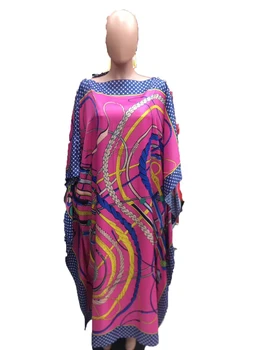 מסורתית מודפסת אחת כתף בוהמי מסיבת חוף משי באורך מלא שמלה צבעונית לנשים אפריקאיות Abaya החלוק המוסלמים שמלות