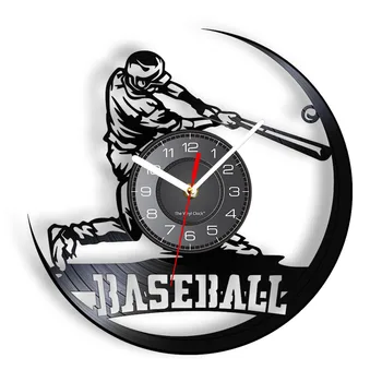 שחקן בייסבול התקליט ויניל לייזר שעון קיר Schlagball אירועי ספורט אמנות קיר שעון בנים עיצוב חדר מאמן הבייסבול שחקן מתנה