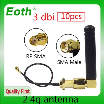 EOTH 10pcs 2.4 g אנטנה 3dbi sma זכר wlan wifi 2.4 ghz antene IPX ipex 1 SMA נקבה שהצטיירה כבל מאריך הרבה מודול אנטנה