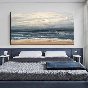 צבוע ביד מעונן הים מפרץ החוף ציור שמן בד אמנות קיר אמנות עיצוב הסלון מפואר ציור דקורטיבי