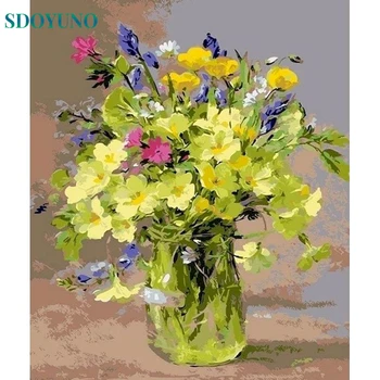 SDOYUNO צבע על ידי מספר פרחים מבוגרים ערכות DIY מסגרת מודרנית תמונות לפי מספר אגרטל ציור על בד HandPainted אמנות מתנה
