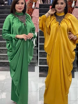 הקיץ פוליאסטר אפריקה שמלות עבור נשים אלגנטי לנשים אפריקאיות שרוול ארוך O-צוואר מוצק צבע שמלה ארוכה המוסלמים Abaya חלוקים