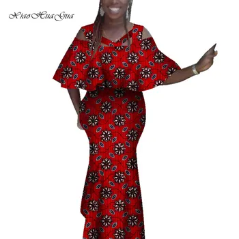 אפריקה שמלות עבור נשים אפרו הדפסה שמלת עטלף שרוול ארוך ערב המפלגה שמלת דאשיקי כותנה בגדים בתוספת גודל 6xl WY5938