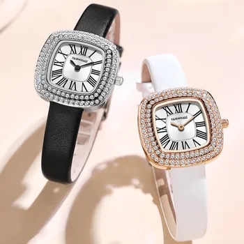 מארק Fairwhale כיכר אופנה נשים שעון יוקרה יהלומים אלגנטי, שעון יד שעון רטרו עור עמיד למים שעונים הגברת 3530