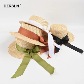 הקיץ סרט קשת שטוחה העליון כובע קש נשים החופשה של הגנה מפני השמש גדול ברים חוף כובע אופנה דוגמנות כובע השמש