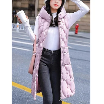 חדשים האופנה החורף לנשים חם האפוד 'קט ארוך הז' קט דק 'קט ללא שרוולים, מעילים נקבה כותנה ברדס