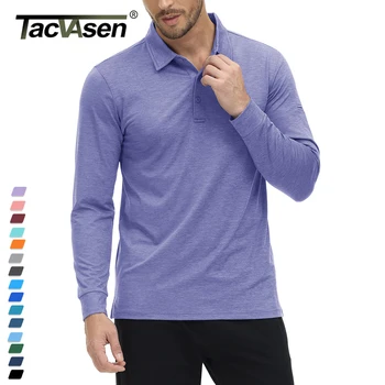 TACVASEN 3 לחצן שרוול ארוך חולצות Mens גולף, חולצות פולו לחות הפתילה החולצה מקרית חיצונית הליכה טניס ספורט