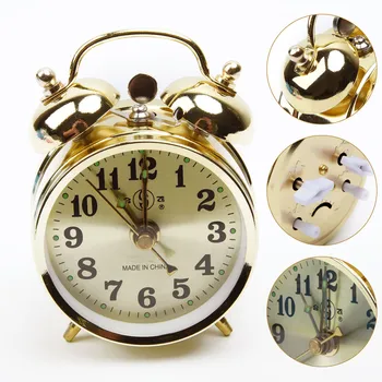 פרסה מכני זהב שעון מעורר ידנית רוח וינטג מתכת שעון חמוד וינטג מתכת שעון חמוד שעון מעורר הבית.